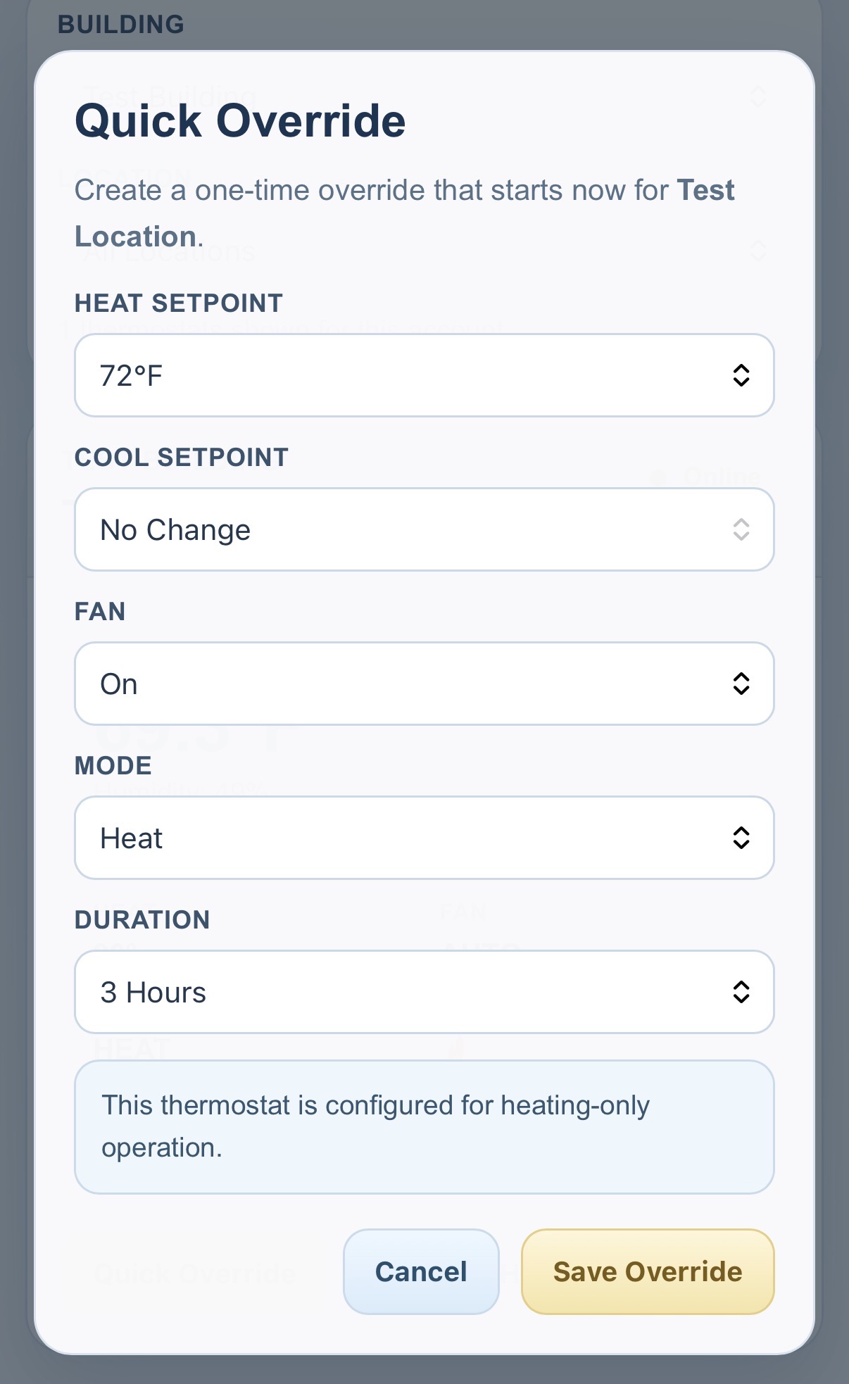 Mobile quick override view